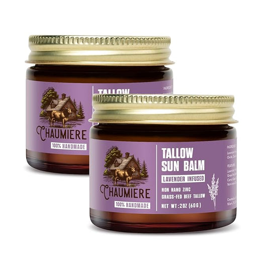 Lavender Tallow Sunscreen SPF 50 – Grass-Fed Beef Tallow Balm with Carrot Seed Oil & Non-Nano Zinc – Organic Face & Body Moisturizer, Reef Safe, Naturally Scented – 2.5oz x 2, Made in USA