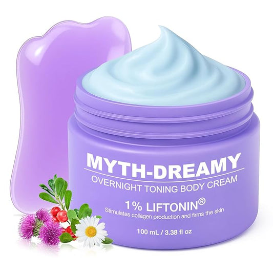 MYTH-Dreamy Overnight Toning Whip Firming Cellulite Cream, Skin Firming and Tightening Lotion While You Sleep - Helps Tighten Loose Skin & Cellulite on Belly, Booty, Arms & Thighs, with Gua Sha Tool