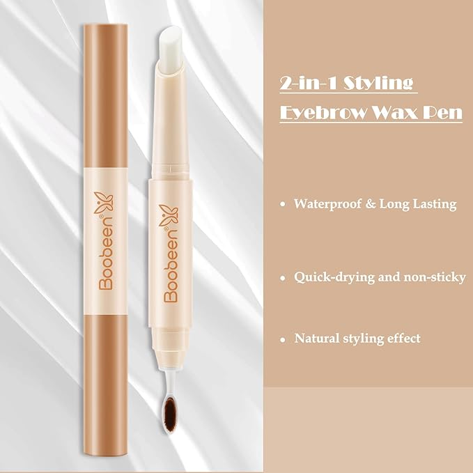 Boobeen Brow Wax Clear, Waterproof Eyebrow Wax Styling Pencil, Shaping with Slanted Tip Application, Long-Lasting Hold