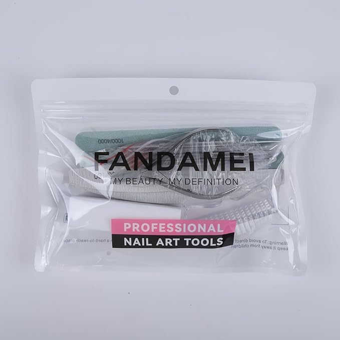 FANDAMEI Manicure Kit, Nail Files 100/180, Cuticle Nippers, Nail Buffer Block, Cuticle Pusher, Cuticle Peeler, Ingrown Toenail Tool, Toenail File, Nail Care Kit, Nail Tools for Manicure, White