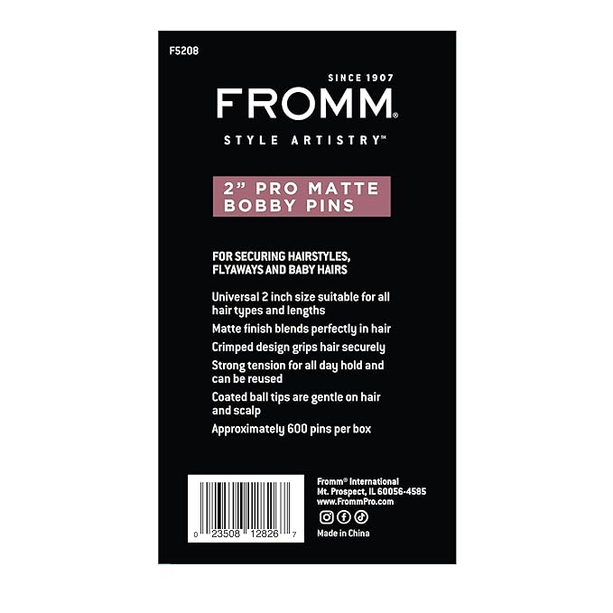Fromm Style Artistry 2” Crimped Bobby Pins, Secure Hold, Suitable for All Hair Types and Lengths, Hair Accessories for Women, Matte Bronze, 600 Pack