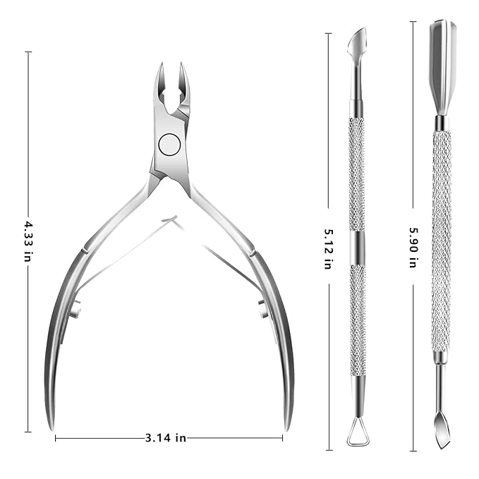 Cuticle Trimmer with Cuticle Pusher and Scissors, Cuticle Remover Professional Durable Pedicure Manicure Tools, Stainless Steel Cuticle Nipper Cutter Clipper for Fingernails and Toenails (Silver)
