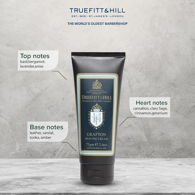 Truefitt & Hill Shaving Cream Tube - Grafton - Premium Glycerin-Based Lather, Smooth Glide, and Hydration for a Luxurious Shave - 2.65 oz.