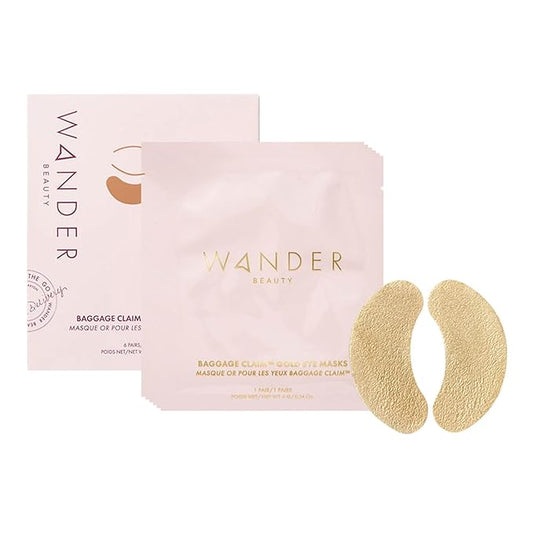 Wander Beauty Baggage Claim - Gold Foil Under Eye Patches For Dark Circles and Puffiness - Under Eye Mask Depuffs & Firms - Brightening Eye Mask for Under Eye Bags (6 Pairs)
