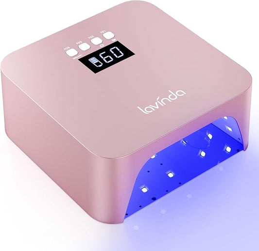 Lavinda 48W Nail Lamp, Rechargeable Cordless UV Light for Gel Nails LED Nail Dryer with Auto Sensor, 4 Timer Settings & LCD Display, Fast Curing Light All Gel Polish for Home&Salon (NovaGlow RoseGold)