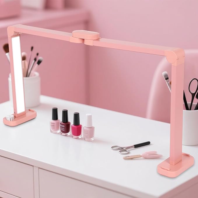 34in Half Moon Light for Nail Desk, Foldable LED Lamp for Nail Art, Tattooing, Craft Making, Stepless Dimming, 3000-6000K Color Temperature Adjustment, 456 Light Beads, Pink