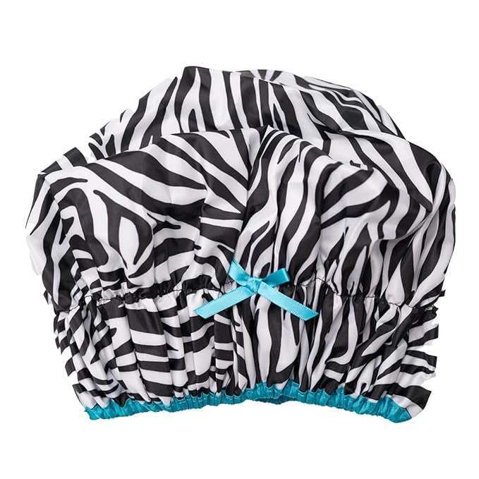 Reusable Shower & Bath Cap & Lined, Oversized Waterproof Shower Caps Large Designed for all Hair Lengths with PEVA Lining & Elastic Band Stretch Hem Hair Hat - Fashionista Sassy Stripes