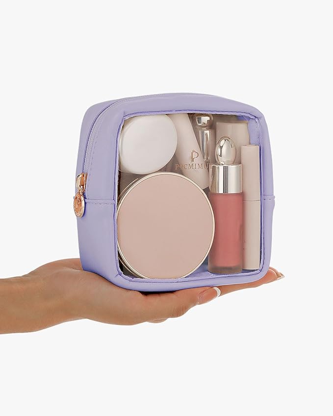 Pocmimut Makeup Bag,Mini Makeup Bag Cute Pouch Purse Organizer Travel Essentials,Clear Makeup Pouch for Car Accessories for Women,Purple