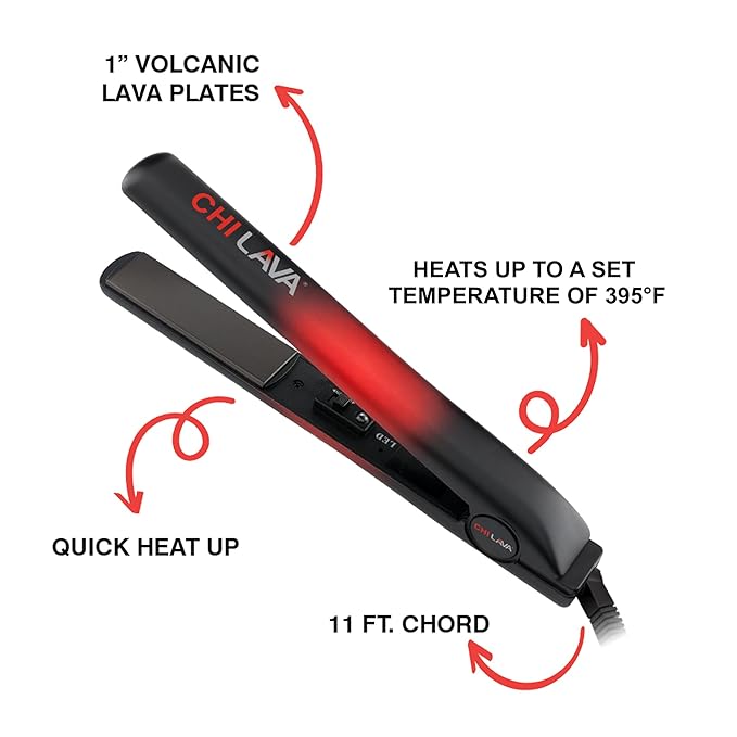 CHI Original Lava Ceramic Flat Iron, Hair Straightener For An Even & Smooth Finish, Lower Temperature, 11 Foot Cord For Convenience, 1" Iron
