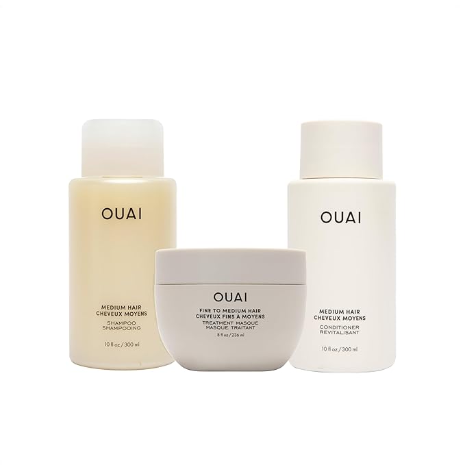 OUAI Medium Hair Bundle - Shampoo (10 Oz), Conditioner (10 Oz) & Hair Treatment Masque (8 Fl Oz) with Shea Butter, Keratin and Panthenol - Paraben, Phthalate and Sulfate Free