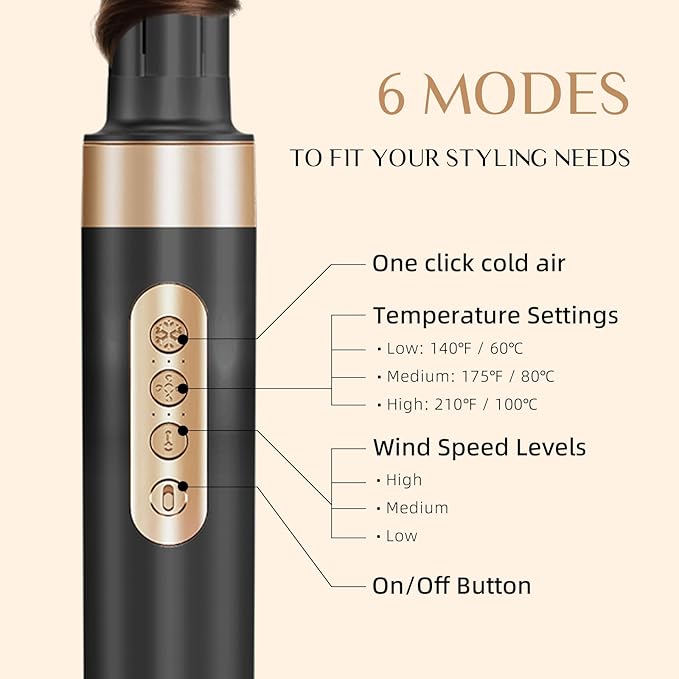 RUCHA 8 in 1 Hair Nora Styler & Hair Dryer Brush Blow Dryer, 110000 RPM High-Speed Hot Brush Styler and Auto Wrap Curlers, Negative Ions for Straightening Curling Volumizing Drying, Black