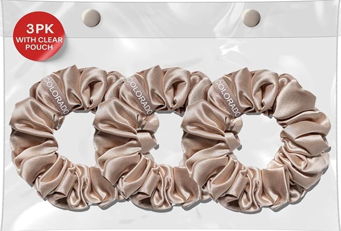 SUNDAYSILKS™ Luxurious Mulberry Silk Scrunchies for Women & Girls | No-Slip, Silky Hair Ties for Natural, Curly, Thin or Thick Hair | Gentle Hold for Ponytails & Sleep | Mini to Large Sizes [3 Pack]