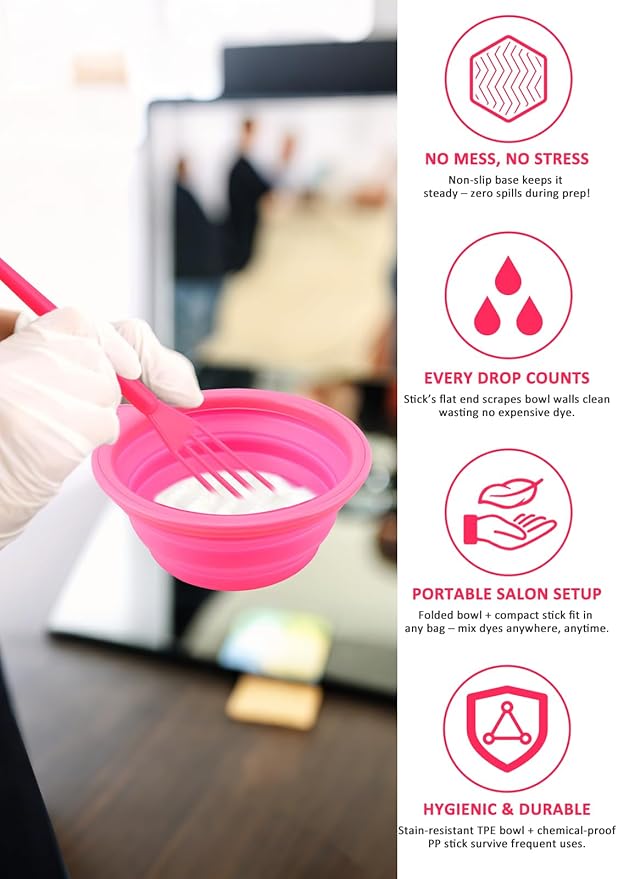 19PCS Hair Bleach Dye Kit with Hair Dye Brush and Bowl Whisk Hair Clips Protective Gear Set, Ideal for Hair Bleaching Coloring Highlighting, Essential Salon Supplies for Home Use (Pink)