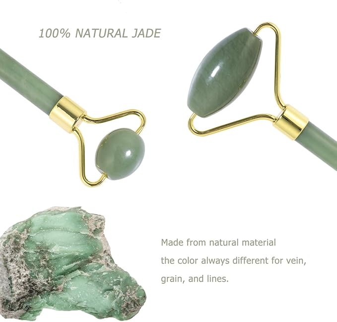 rosenice Gua Sha Facial Tools Guasha Tool Gua Sha Jade Stone for Face Skincare Facial Body Acupuncture Relieve Muscle Tensions Reduce Puffiness Festive Gifts (Green-Set)