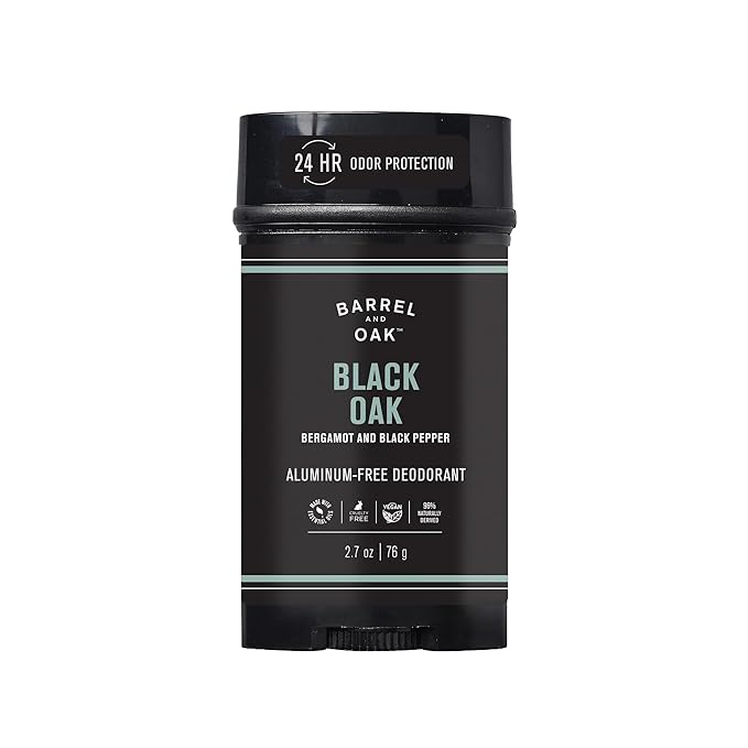 Barrel & Oak Aluminum Free Deodorant for Men, Natural Men's Deodorant with Bergamot & Black Pepper Essential Oil for Delicate Skin, Grooming Kit Gifts for Men, Black Oak, 2.7 oz