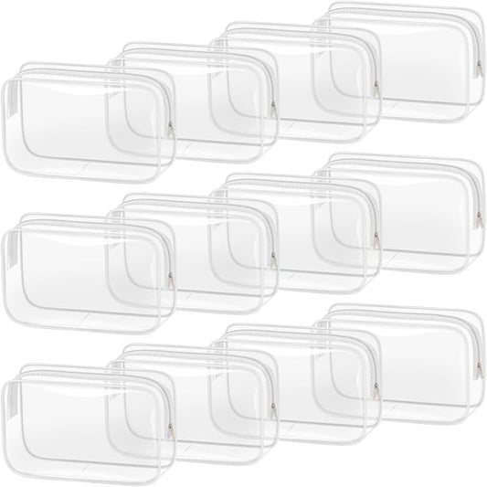 TISRATOK 12 PCS Clear Makeup Bag for Women with Zipper, TSA Approved Toiletry Pouch, Cosmetic Bag Bulk for Travel Organizer Essentials - White,Medium