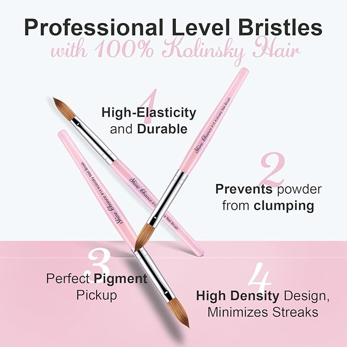 Acrylic Nail Brush Size 10, 100% Pure Kolinsky Nail Brush for Acrylic Application, Professional Nail Extension Manicure Tool Nail Drawing Pen for DIY Home Salon(Pink)