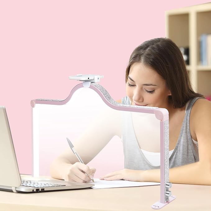 34-Inch Nail Light for Desk, 3-Level Dimming Half Moon Light, 3360LM Lamp, Adjustable with Phone Holder, Eye Protection – Ideal for Nail Techs - Pink