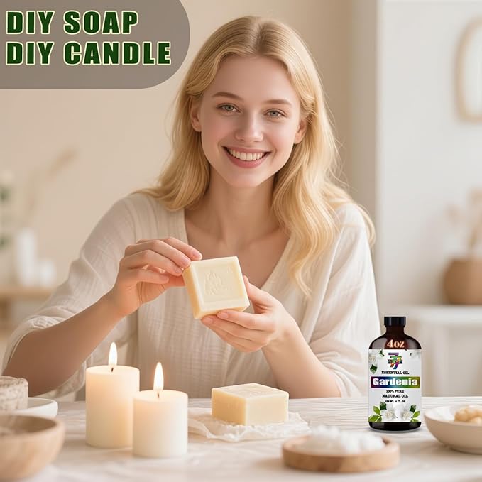 Gardenia Essential Oil (4 oz/120 ml) — Gardenia Oils for Aromatherapy, diffusers, humidifiers, Home fragrances, DIY Skin Care, Soap Making, DIY Candle, Yoga, and Meditation