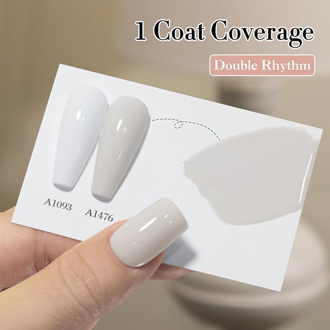 Double Rhythm 15ML Gel Polish Pure Sheer Same Color Same Bottle Soak Off Gel Polish Art Manicure Salon DIY at Home for Women (Gray White-A1476)