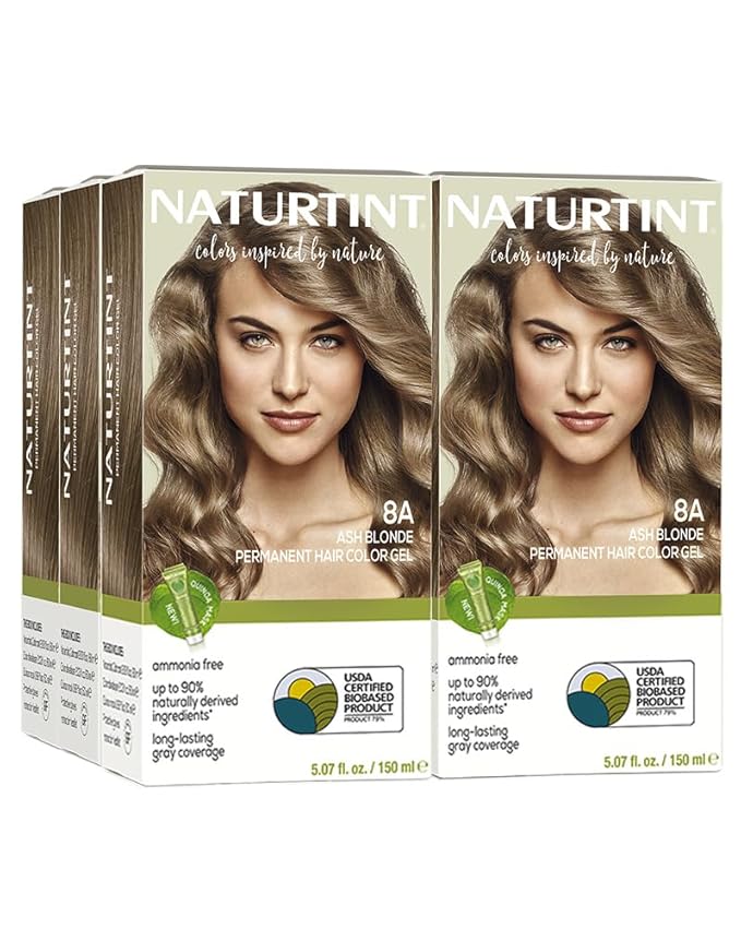 Naturtint 8A Ash Blonde Permanent Hair Color (Pack of 6), Ammonia Free, Vegan, Cruelty Free, up to 100% Gray Coverage, Long Lasting Results (Packaging may vary)