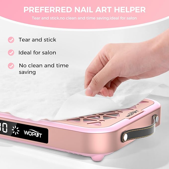 Nail Dust Collector, 1600PA Professional Nail Vacuum Dust Collector Fan with Filter Papers (30 Pcs) for Acrylic Nail Polishing & Manicure at Nail Salon & Home - Pink