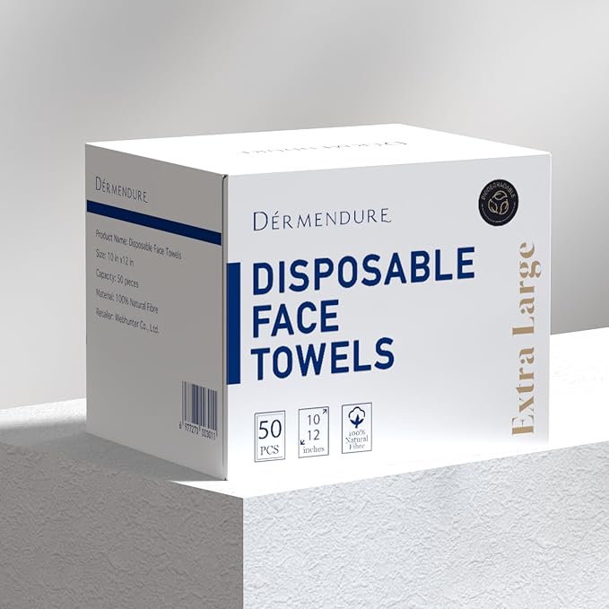 Disposable Face Towels, Disposable Face Towelette, Dry Wipes, Extra Large Size, 100% Natural Fibres, Super-Soft, Extra Absorbent, Makeup Remover, 100% Biodegradable, 50 PCS
