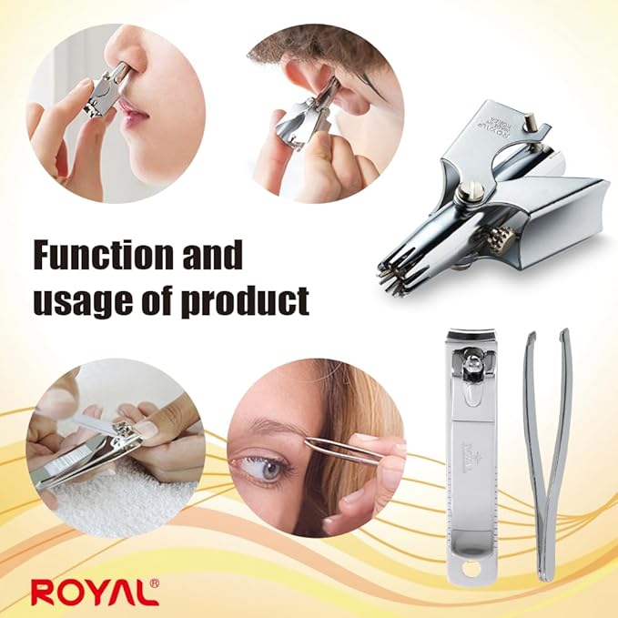 ROYAL [Made in Korea] Nose Hair Trimmer for Men Set, Birdie Set, with Nail Clippers and Tweezers, Manual, Battery-Free, Waterproof, Painless with Twelve Dual-Edged Blades, Patented Mechanism RET-4