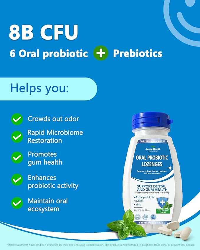 Oral Probiotics Lozenges for Mouth Bad Breath & Gum Repair - Mineral Fusion with Zinc + Calcium for Dry Mouth Relief, Enamel Shield, Mint Flavor with Xylitol - 270 Lozenges, Sugar-free