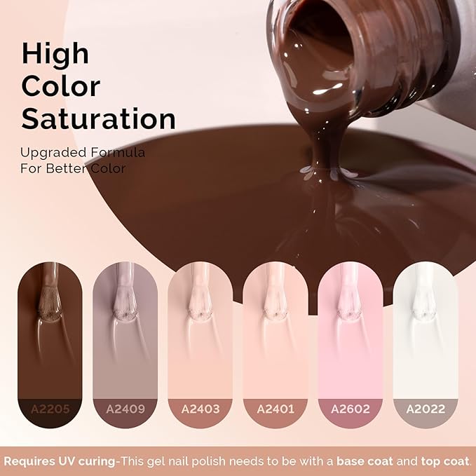 MelodySusie Nude Brown Gel Nail Polish Set - 6 Colors Milky Beige Neutral Pink Soak Off UV LED Gel Polish Gift for Women Nail Art Manicure Salon DIY Nail Design Decoration at Home