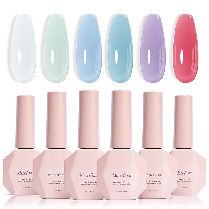 MelodySusie Jelly Gel Nail Polish Set,6 Transparent Colors,Jelly Texture,Pastel Sea Breeze Colors Soak Off UV LED Light Cure or Salon Manicure and Nail Art DIY at Home