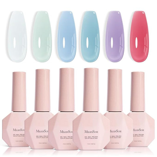 MelodySusie Jelly Gel Nail Polish Set,6 Transparent Colors,Jelly Texture,Pastel Sea Breeze Colors Soak Off UV LED Light Cure or Salon Manicure and Nail Art DIY at Home