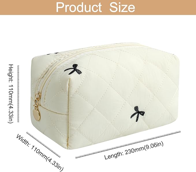 Makeup Bag Travel Cosmetic Bag for Women Girls, Zipper Make Up Pouch, Floral Flowers Toiletry Organizer Makeup, Portable Storage Cosmetic Travel Cloth Bag (Beige)