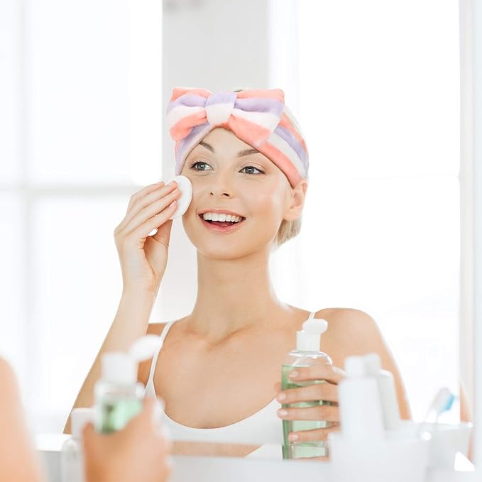 3 Pcs Towel Headbands for Women Headband for Washing Face Facial Hair Band Skincare Microfiber Bowtie Headband Makeup Terry Cloth Headbands Spa Shower Hair Band for Women Girls (Chic Patterns)