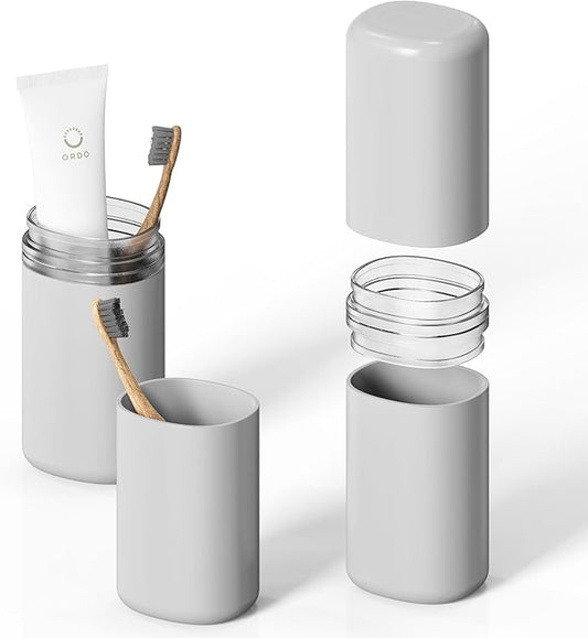 Baluca Travel Toothbrush Case, Portable Tooth Brush Holder and Toothpaste Cover Container with Mouthwash Cup, Compact Oral Clean Tools Organizer for Traveling/Camping/School/Home (Grey, Extra Large)