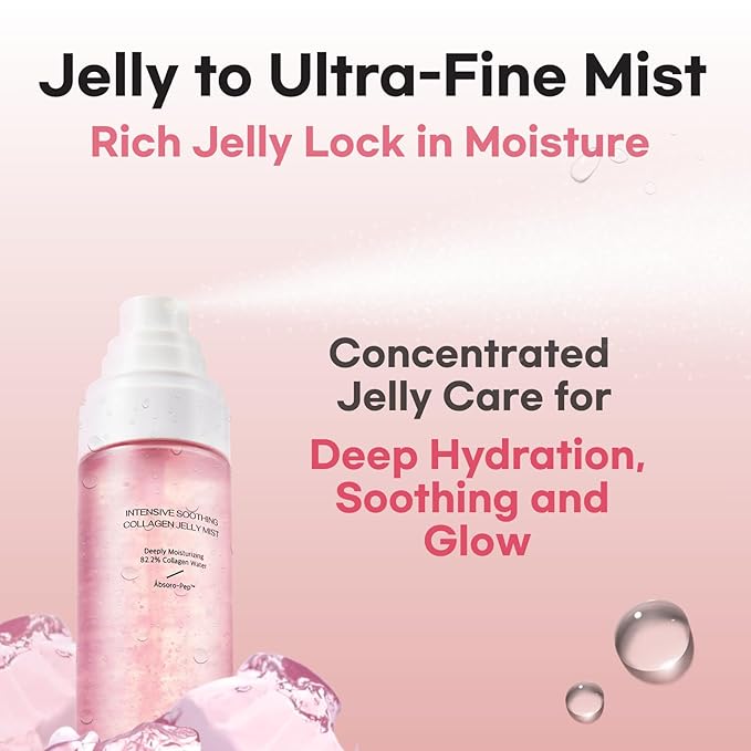 Intensive Soothing Collagen Jelly Mist, Deep Hydrating Pink facial mist, Elasticity Moisturizer, Dewy Glow Spray, Hyaluronic Acid, Lightweight Gentle for All Skin, Korean skin care 3.38 fl oz
