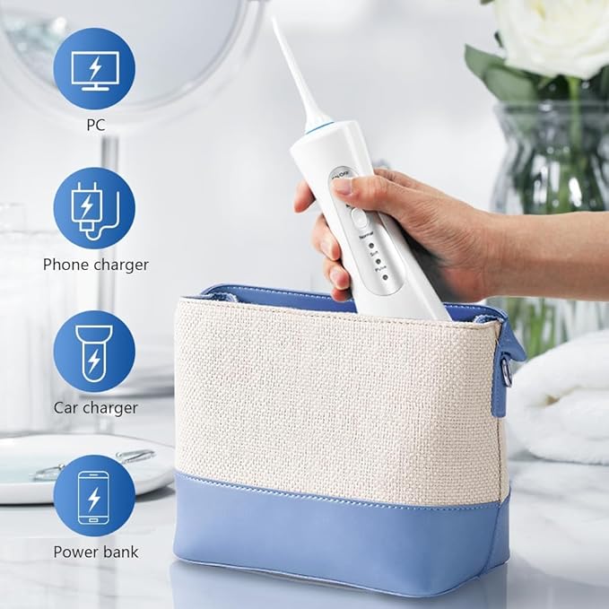 Water Dental Flosser Teeth Portable Cordless Oral Irrigator Gums Braces Orthodontic Care Irrigation Cleaner Electric Waterflosser Flossing for Teeth Cleaning Rechargeable for Home Travel