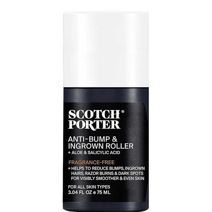 Scotch Porter Anti-Bump & Ingrown Roller for Men – Treats Razor Bumps & Ingrown Hairs with Aloe Vera & Salicylic Acid – For Smooth, Balanced Skin – 3.04 oz.