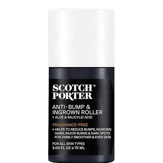 Scotch Porter Anti-Bump & Ingrown Roller for Men – Treats Razor Bumps & Ingrown Hairs with Aloe Vera & Salicylic Acid – For Smooth, Balanced Skin – 3.04 oz.