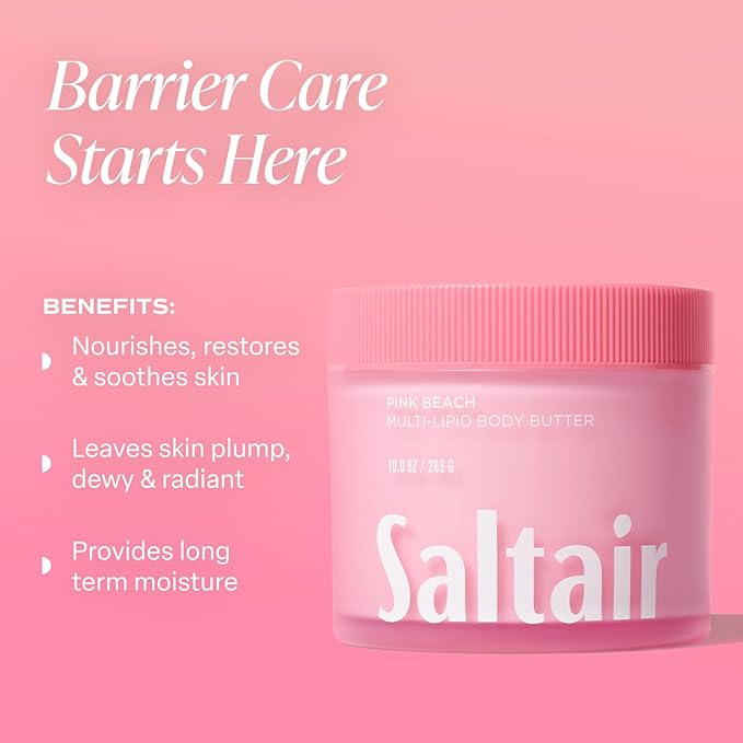 Saltair Multi-Lipid Body Butter - Rich, Nourishing Pink Beach Hydrating Body Cream with Ceramide Complex, Coconut Oil, Shea Butter, and Sea Buckthorn. Deep Moisturizing Dry Skin Care. 10oz Jar