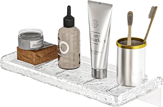 Shower Organizer, Wall Floating Shelf, Clear Wall Mounted Organizer for Bathroom Storage and moreAcrylic No Drill Wall Mount Adhesive Shelf