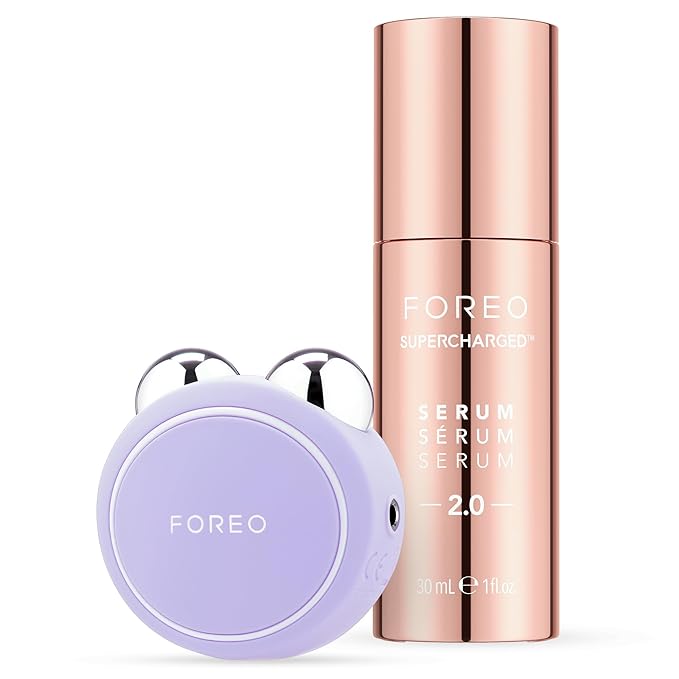 FOREO Firm & Fabulous BEAR mini + Serum Serum Serum 1 Oz Anti aging Starter Kit- Microcurrent Facial Device- Instant Face Lift- Double Chin Eliminator- Facial Skin Care Products- Gift Set- Lavender