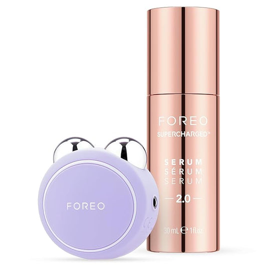 FOREO Firm & Fabulous BEAR mini + Serum Serum Serum 1 Oz Anti aging Starter Kit- Microcurrent Facial Device- Instant Face Lift- Double Chin Eliminator- Facial Skin Care Products- Gift Set- Lavender