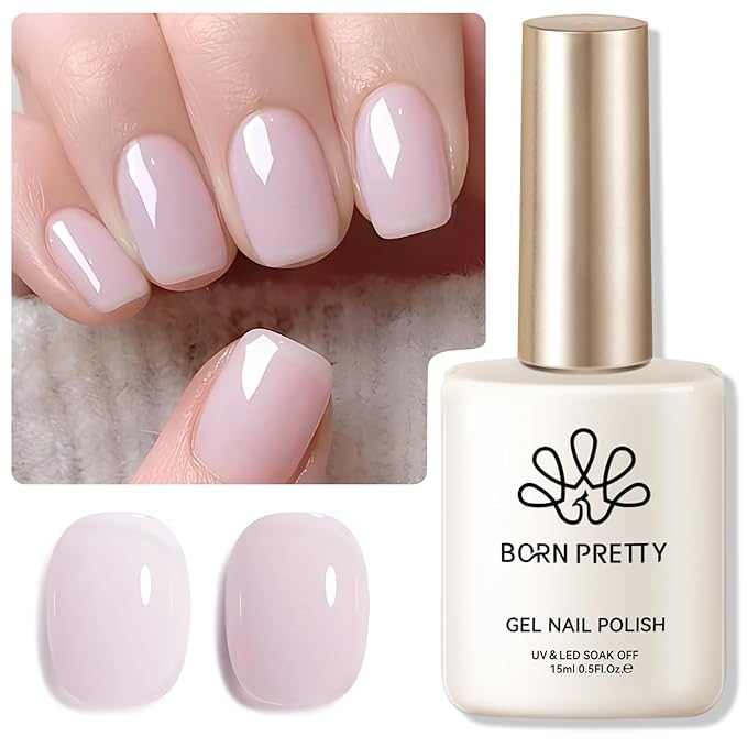 Born Pretty Jelly Gel Nail Polish,Soft Mist Pink Purple Sheer Crystal Translucent Gel Nail, Gel Polish Soak Off LED U V Nail Gel, Nail Art DIY for Home Salon Manicure 15ML