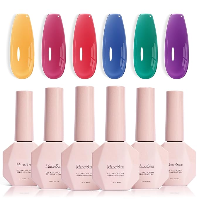 MelodySusie Jelly Gel Nail Polish Set,6 Transparent Colors,Jelly Texture,Neon Splash Colors Soak Off UV LED Light Cure or Salon Manicure and Nail Art DIY at Home