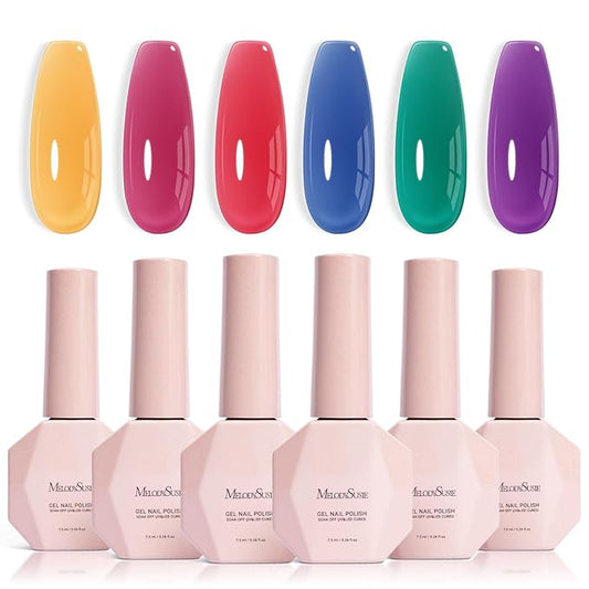 MelodySusie Jelly Gel Nail Polish Set,6 Transparent Colors,Jelly Texture,Neon Splash Colors Soak Off UV LED Light Cure or Salon Manicure and Nail Art DIY at Home