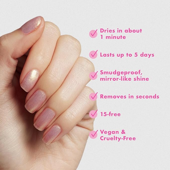 Olive & June Quick Dry Nail Polish | Instant Fast-Drying Smudgeproof Color | 15-free Vegan Cruelty-Free Formula | Lasts up to 5 Days | Salon-Quality Manicure Pedicure at Home | Sugarcoat Shimmery Pink