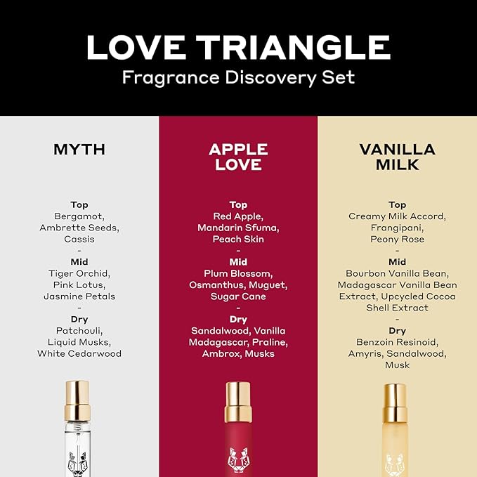Ellis Brooklyn LOVE TRIANGLE Rollerball Trio - Clean Perfume for Women, APPLE LOVE, VANILLA MILK, MYTH Rollerball Perfume Travel Size Perfume Gift Set