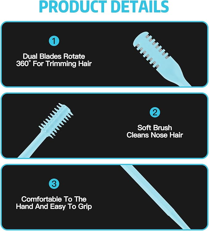 4Pcs 2-in-1 Nasal Hair Cutter, Double Sided Nose Hair Trimmer, 360° Nostril Hair Remover Tool, Manual Nose Knife with Soft Cleaning Brush for Men Women(Blue)