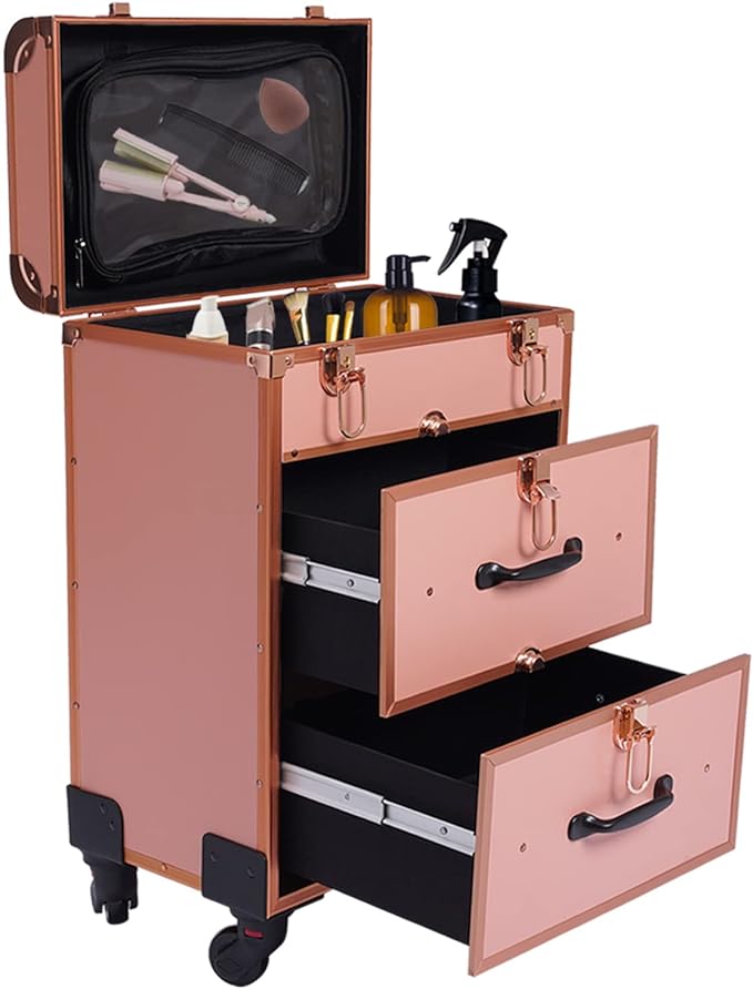 Cosmetic Train Case,Makeup Organizer Travel Case with Multiple Compartments,Rolling Makeup Case,Professional Makeup Case with Wheels for Make-up Artists,110.23Lbs Load-Bearing